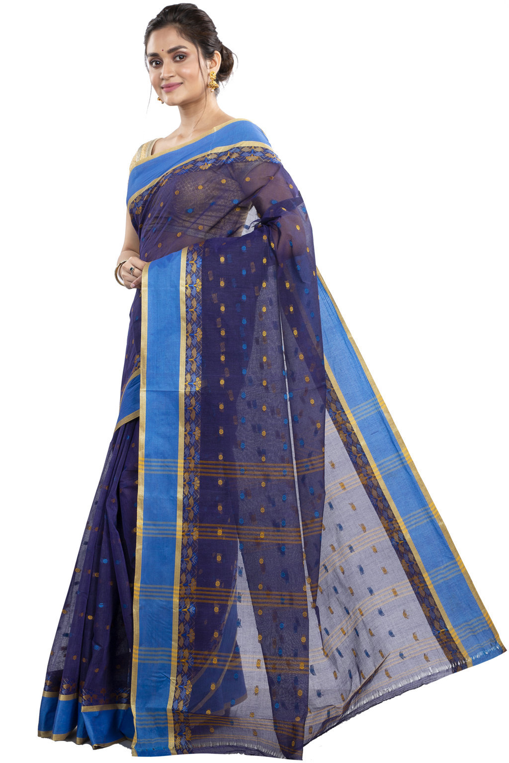 Naby Blue Pure Cotton JoraPata Tant Saree (779)